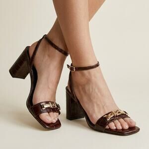 J.Crew Evelyn Buckle-Strap Sandal Heels Croc-Embossed Italian Leather Size 6.5